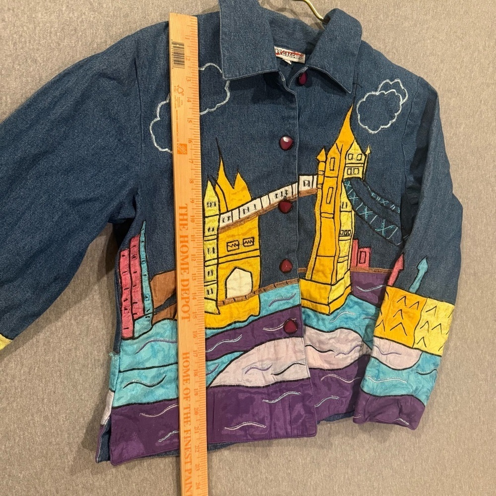 Vtg Kaktus USA Art to Wear Denim Jacket Applique Design Cotton Mix Size Small S - Picture 9 of 10